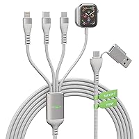 100W USB C Fast Charge Multi Charging Cable for Apple Watch and iPhone 15, 10FT 4 in 2 USB C/A Fast Charging Cable Compatible with All iWatch iPhone MacBook iPad Dell Galaxy and Other Type-C Devices