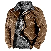 Mens Winter Coats Oversized Warm Sherpa Lined Coat Full Zip Fleece Plaid Flannel Shirt Jacket Thick Lapel Coats