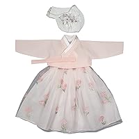 Hanbok Girl Baby Korea Traditional Clothing Set First Birthday Party Celebrations Ivory Peach Lace Flower OSG104