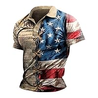 Men's American Flag Polo Shirt Casual Short Sleeve Polo T-Shirts Lightweight Summer Golf Shirts for Men