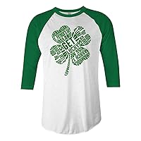 Threadrock Green Four Leaf Clover Typography Unisex Raglan T-Shirt