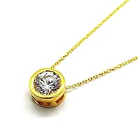 SwaraEcom for Her Round Cut White Cubic Zirconia Bezel Set Solitaire Pendant Necklace in 14k Yellow Gold Plated Silver (1 cttw)