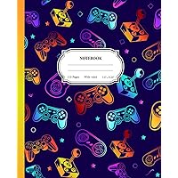 GAMER COOL NOTEBOOK JOURNAL Composition Notebook Wide Ruled: Video Games in multicolour Cover in Orange Blue Yellow Purple Great Gift for Students & Gaming Lovers