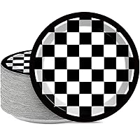 48 Pieces Black and White Checkered Flag Party Paper Plates for Race Car Party Supplies 7