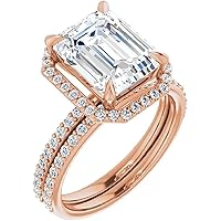 5 CT Emerald Cut VVS1 Colorless Moissanite Engagement Ring Set for Women Bridal Ring Set Handmade Halo Diamond Wedding Gifts Anniversary Promise for Women 925 Sterling Silver/Rose Gold
