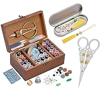 Sewing Kit Set,Wooden Sewing Kit Box,Flower Scissors with Golden Flower,Sewing Supplies for Beginner Traveler and Emergency Clothing Fixes