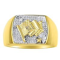 Rylos Mens Rings 14K Yellow Gold - Diamond Ring Lucky Pinky Ring - Patriotic U.S. Flag Rings For Men Mens Jewelry Gold Rings