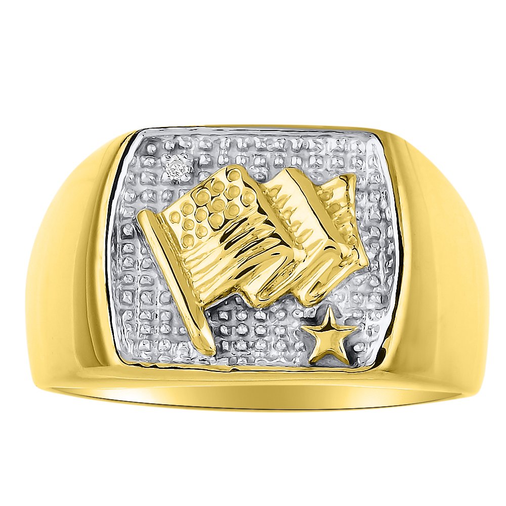 Rylos Diamond Ring Lucky Pinky Ring Sterling Silver or Yellow Gold Plated Silver - Patriotic U.S. Flag