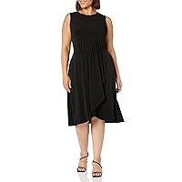 London Times Women's Sleeveless Jewel Neck Asymmetric Hem Midi Casual Summer Fun Vacation