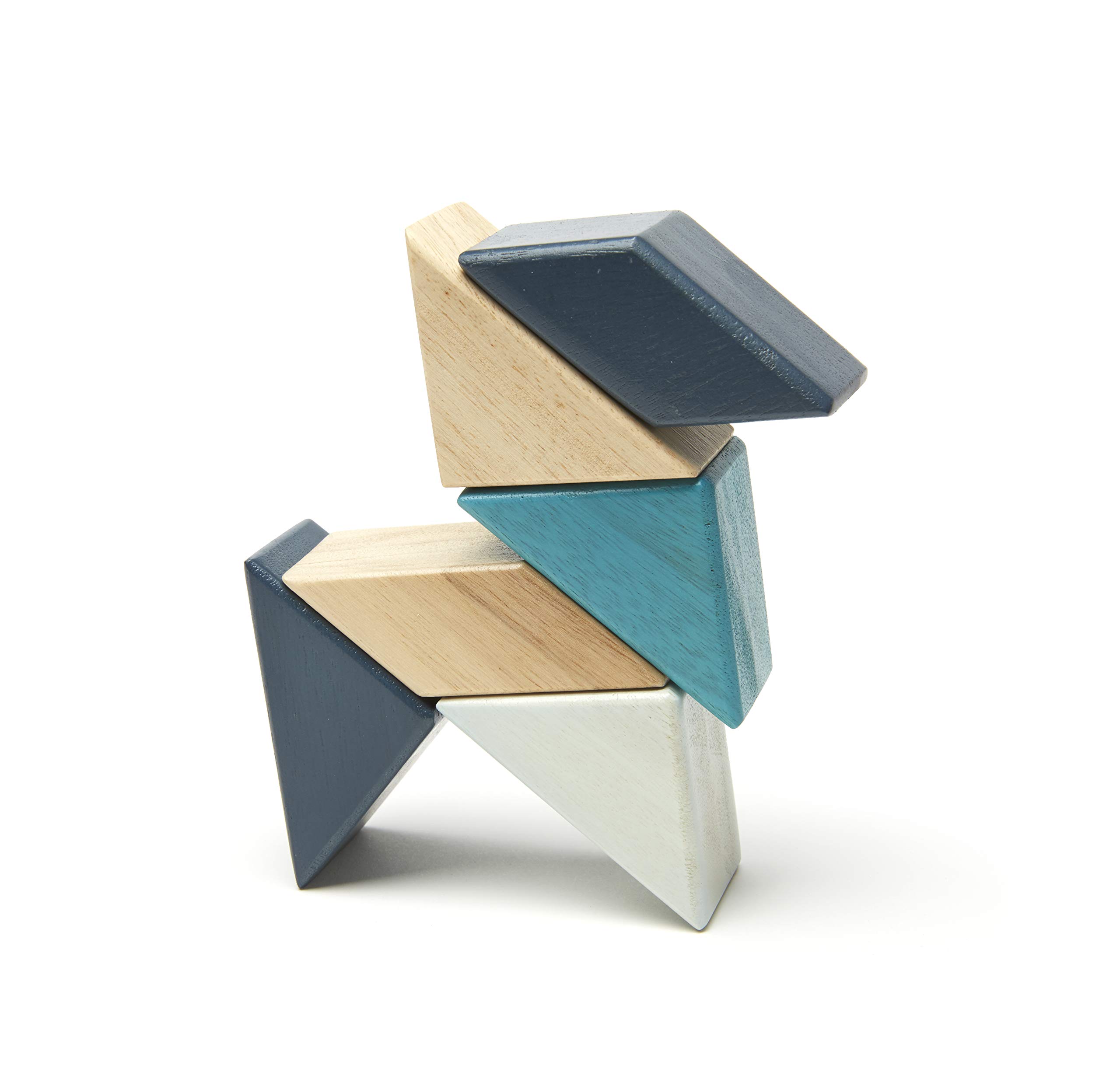 6 Piece Tegu Pocket Pouch Prism Magnetic Wooden Block Set, Blues