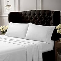 King Bed Sheet Set, Crisp and Smooth Cotton Percale Solid Sheets and Pillowcase Set, Extra Deep Pocket, 300 Thread Count, 4-Piece Luxury Bedding, White