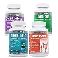 4-in-1 Bundle | Probiotic, CandAssist, Liver One, SerraDefend | 15 Billion Probiotic | Natural Cleanse with Caprylic Acid | Liver Support with Milk Thistle | Systemic Enzyme Blend