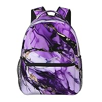 Purple Marble Print Laptop Backpack Stylish Bookbag College Daypack Travel Business Work Bag For Men Women