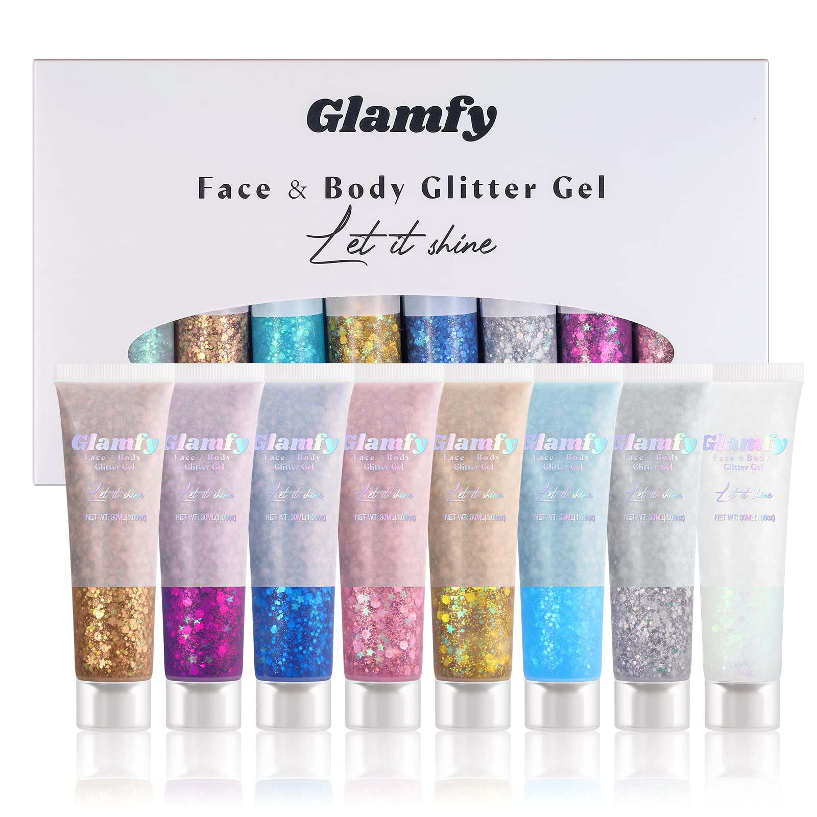 8 Color Body Glitter,Face Glitter Gel,Hair Glitter,Self Adhesive Glitter Gel,Chunky Glitter Festival Accessories,Cosmetic Glitter Makeup