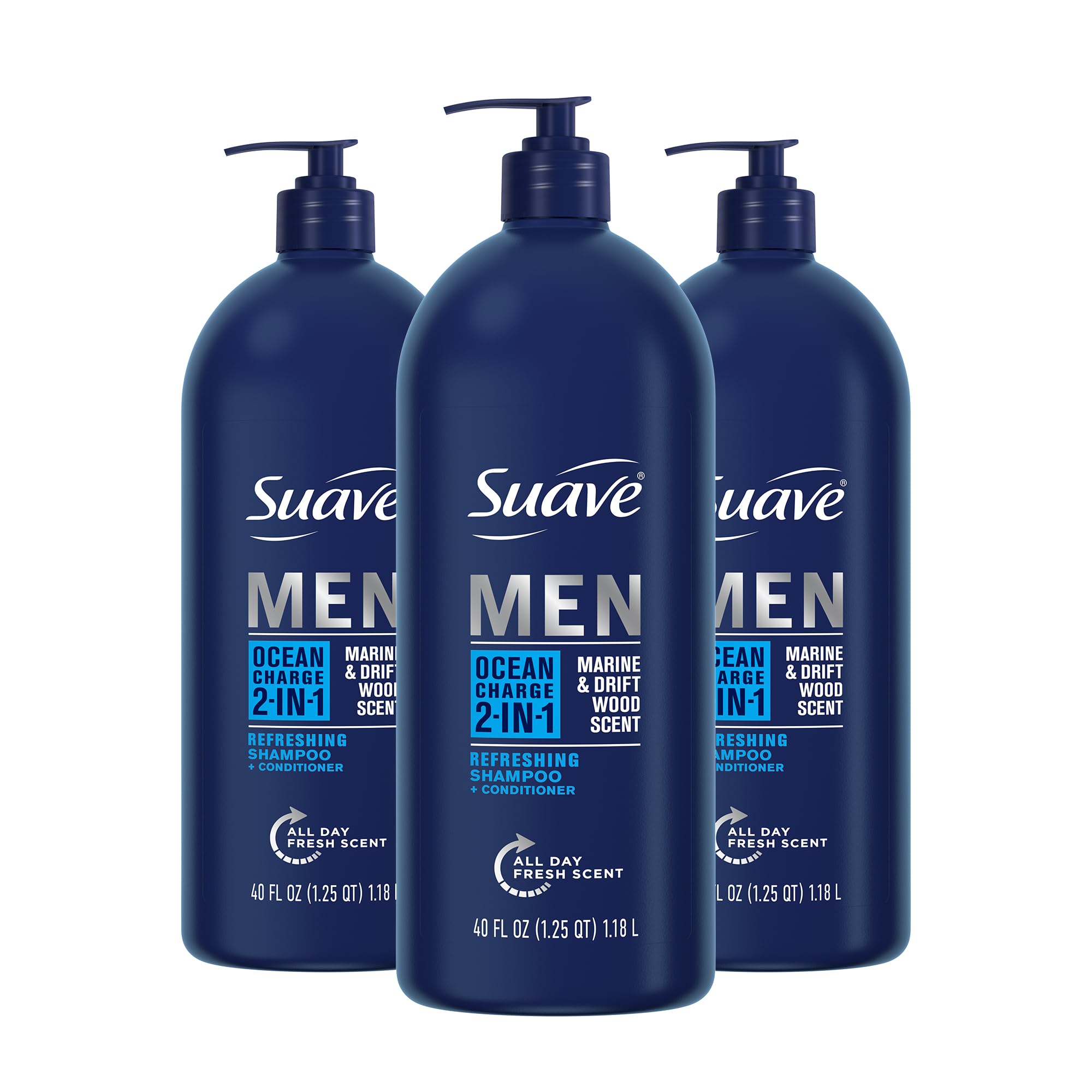 Suave Men Shampoo and Conditioner 2 in 1 Ocean Charge Refreshing, Cleanse and Conditions Hair, 40 oz Pack of 3