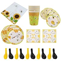 1 Set 65pcs Bee theme dessert table set Birthday Disposable Paper Dinnerware party Dinner Plate Honey Bees Napkin party decorations birthday decor happy Birthday dining table