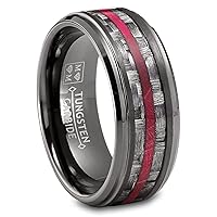 Metal Masters Co. Mens Carbon Fiber Tungsten Carbide Ring Red Wood Wedding Band Gunmetal 8MM