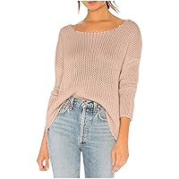 Women's Oversized Hollow Out Sweater Boat Neck Long Sleeve Baggy Jumper 2023 Fall Casual Knit Tunic Pullover Tops
