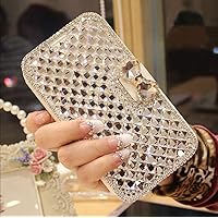 Bonitec Compatible with iPhone 15 Pro Wallet Case for Women, Bling Case Card Holder Luxury Rhinestone Case with Bowknot, Kickstand Protect Full Body Cover Case White