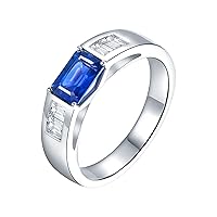 14K White Yellow Rose Gold Natural Men's Emerald Ring Sapphire Tanzanite Engagement Wedding Band with Diamonds for Man Father's Day Promotion