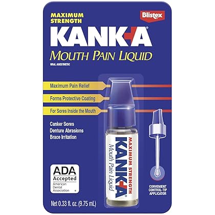 Kank-A Mouth Pain Liquid, Maximum Strength, 0.33 Fl Oz – Canker Sore Medicine, Includes Applicator, Forms Protective Coating for Mouth Sores, Maximum Pain Relief