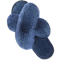 Parlovable Women's Cross Band Slippers Fuzzy Soft House Slippers Plush Furry Warm Cozy Open Toe Fluffy Home Shoes Comfy Indoor Outdoor Slip On Breathable