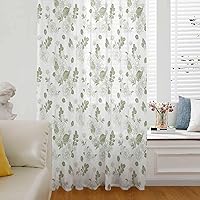 Vintage Sage Green Window Curtains 96 Inches Long,Semi Sheer Rod Pocket Chiffon Curtains & Drapes Drapery Voile Draperies Window Treatment for Living Room/Bedroom,Watercolor Floral Spring Leaves