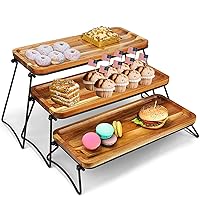 Eco-Friendly Cupcake Stand - Acacia Wooden Towers Dessert Table Display Set - Food Platter Serving Tray - 3 Tiered Decor Small Cheese Charcuterie Boards Rustic Wood Platters Trays - For Family Parties