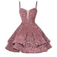 RSOETOO Sequin Short Homecoming Dress for Teen Sparkly Prom Dress Sweet 16 Photo Shoot Cocktail Gowns RO058