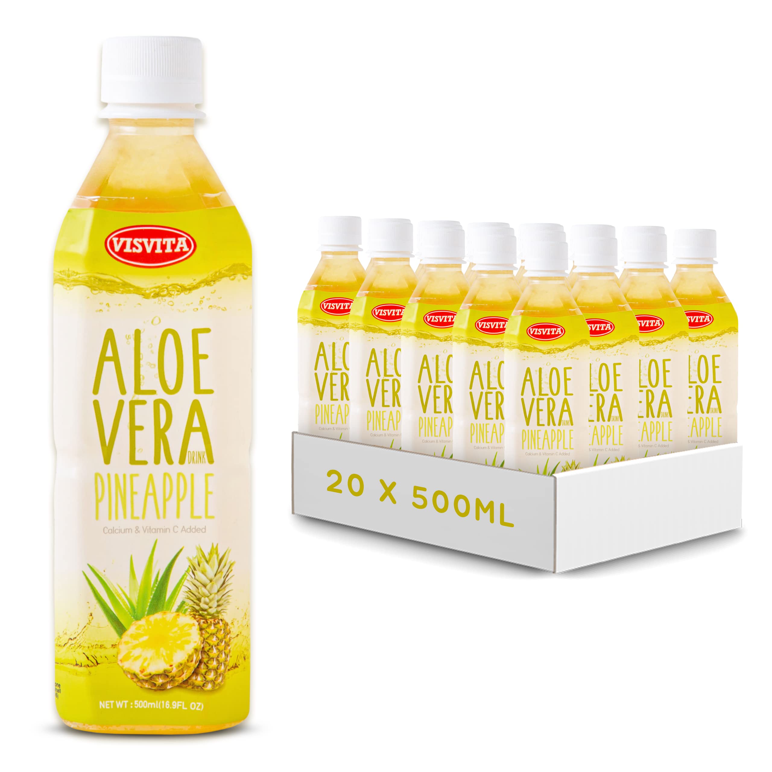 Aloe Vera Drink with Real Aloe Vera Pulp [Pineapple Flavor] Naturally Sweetened Beverage with Calcium and Vitamin C, No Artificial Preservatives or...