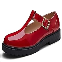 Coutgo Girls Mary Jane Dress Shoes Platform Loafers School Uniform Chunky Heel Closed Toe T-Strap Velcro Flats