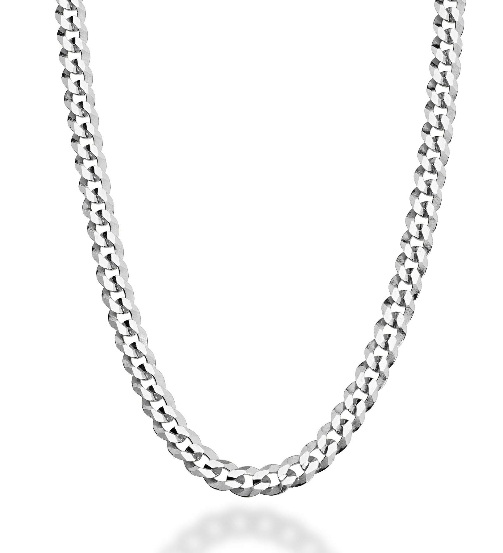 Miabella Solid 925 Sterling Silver Italian 5mm Diamond Cut Cuban Link Curb Chain Necklace for Women Men, Made in Italy