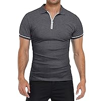 Men's Zip Up Polo Shirt Short Sleeve Muscle Fit T Shirts Casual Slim Fit Workout Tee Shirts Summer Athletic Golf Tops