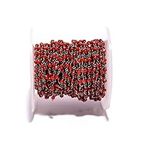 BEADS HUB 1-10 Feet Multi Color Chalcedony Gemstone Rondelle Faceted 4x3 mm Beads Black Plated Wire Wrapped Rosary Chain, Hydro Quartz Beaded Chain for Jewelry Making (Dark Red, 5 Feet)