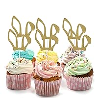 BESTOYARD Bunny Ear Cake Toppers Rabbit Cake Toppers Cupcake Picks for Party Supplies (Golden) 12pcs