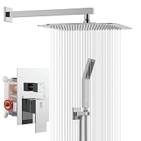 SRSH-D1203 12 Inches Bathroom Luxury Rain Mixer Shower Combo Set Wall Mounted Rainfall Shower Head System Polished Chrome Shower Faucet Rough-in Valve Body and Trim Included