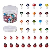120pcs Handmade Lampwork Glass Beads 4 Shapes Mushroom Ladybug Strawberry Handcrafted Loose Spacer Beads with Elastic Crystal Thread for DIY Bracelet Necklace Jewelry Crafts Making Hole: 2mm