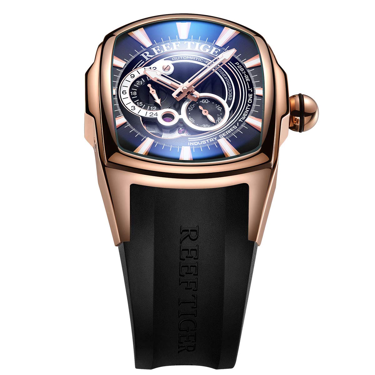 REEF TIGER Sport Watches for Men Rose Gold Automatic Watches Huge Big Watch Rubber Strap RGA3069S