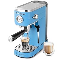 CASABREWS Espresso Machine 20 Bar, Stainless Steel Espresso Maker with Milk Frother Steam Wand, Professional Coffee Machine with 34oz Removable Water Tank, Gift for Dad or Mom, Baby Blue