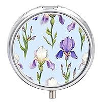 Round Pill Box Iries Flowers Portable Pill Case Medicine Organizer Vitamin Holder Container with 3 Compartments
