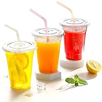 TashiBox [68 Sets 24 oz Plastic cups with flat lids, Crystal Clear Disposable Cups for Cold Drinks
