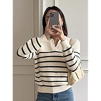 Striped Raglan Sleeve Sweater (Color : Beige, Size : Medium)