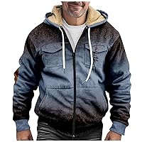 Men's Fleece Winter Warm Jackets with Pockets Zipper Drawstring Jacket Coats Casual Vintage Sherpa Lined Comfy Hoodies