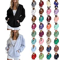 Womens Zip Up Hoodie Oversized Cute Y2K Jacket Teen Girl Casual Drawstring Sweatshirts with Pocket Fall Coat Outfits