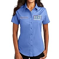 Custom Short Sleeve Embroidered Button Up Shirts for Women Add Your Text Personalized Embroidery Easy Care Shirts
