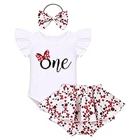 IBTOM CASTLE Baby Girls Outfit Sunflower Mouse Peach Romper+Ruffled Shorts+Headband 3PCS Summer Clothes Set