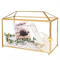 12.6 inch Large Gold Glass Card Box for Wedding with Lock and Slot – Handmade Glass Terrarium Wedding Envelope Card Holder for Reception, Baby & Bridal Shower, Honeymoon Fund or Graduation