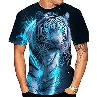 Men's Planet Top 3D Printed T-Shirt Shirt Casual Short-Sleeved T-Shirt Anime Pattern Tiger