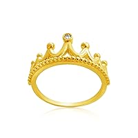 Gold Plated Ring 2mm (0.03 ct. tw) Diamond Stone Crown Princess Tiara Ring Size 5-9 .This Handcrafted Gold Plated Silver Ring is The Perfect Holiday Gift Jewelry Gift for Women