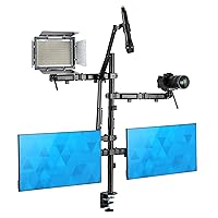 Mount-It! All in One Live Streaming Equipment | 5 Arm Streaming Desk Mount That Holds Dual Monitors, Cameras and Ring Light with Mic | YouTube Setup for Recording and Facebook Live Equipment
